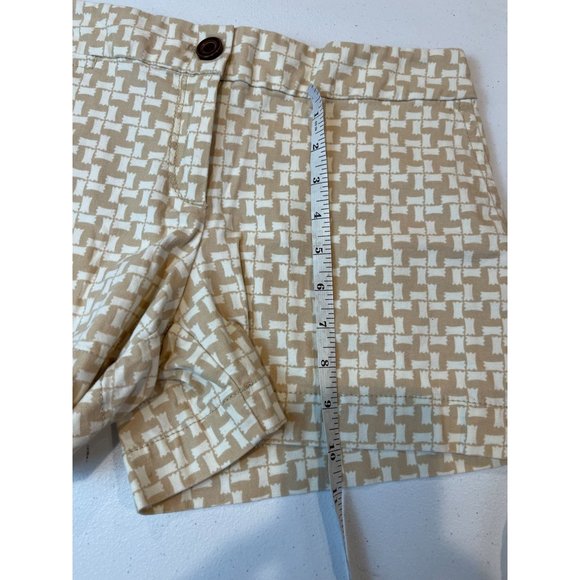 Ann Taylor Loft Womens Geometric Chino Shorts Stretch Mid Rise White Brown SZ 2 - Picture 4 of 8